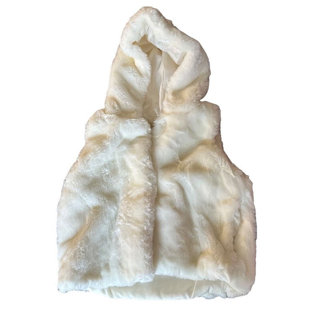 Old Navy Hooded Faux Fur Vest Ivory size 5
